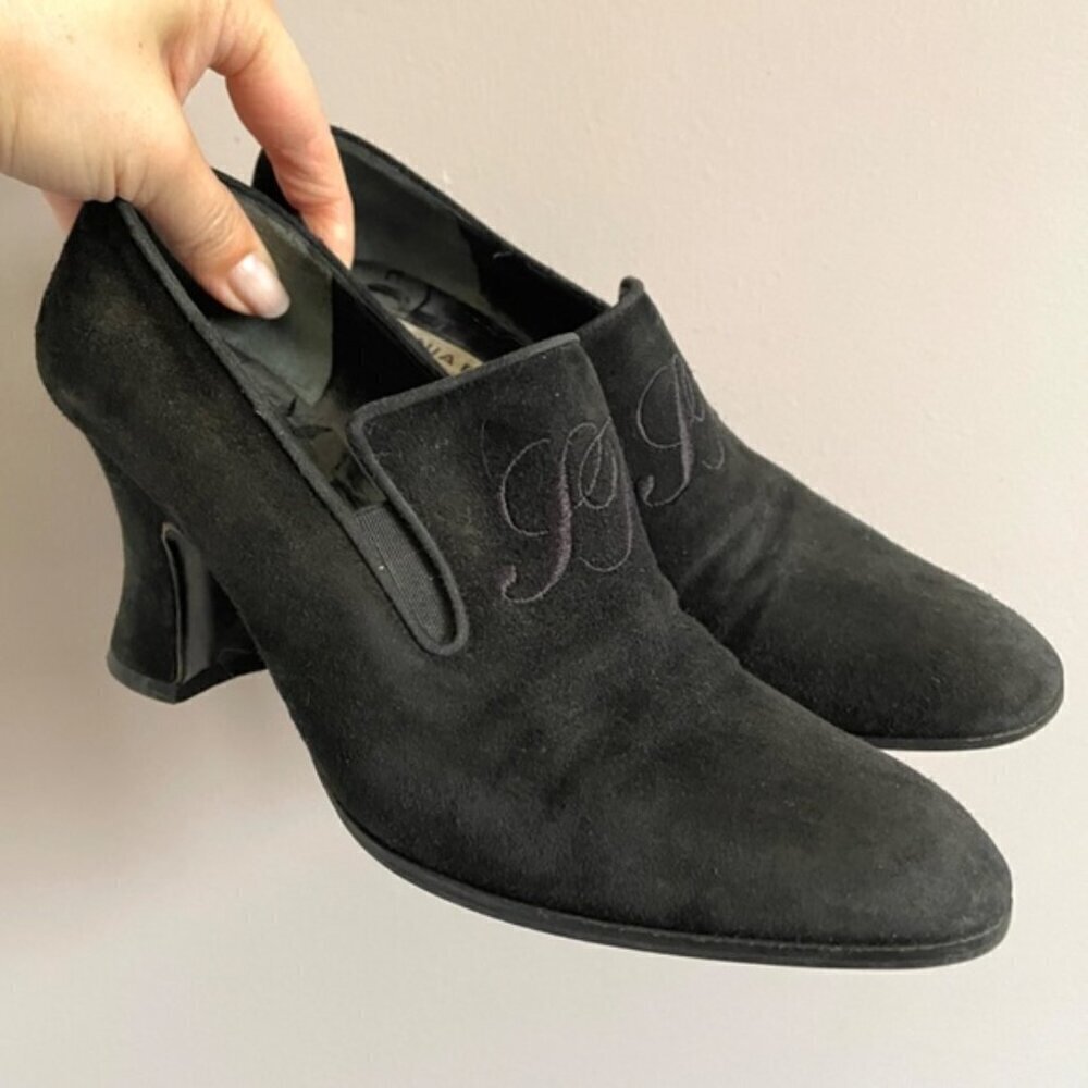 Vintage Sonia Rykiel Black Suede Loafer Heels - 5.5, Made in Italy 🇮🇹